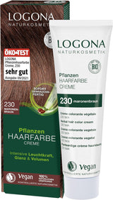 LOGONA Natural Cosmetics Plant Hair Color Cream 240 Nugát Brown, Přírodní barva na hnědé vlasy s hennou, barvicí krém na hnědé tóny, barva na tmavé vlasy, 150ml Barva na vlasy Naty Shop 230 kaštanově hnědá [tec]