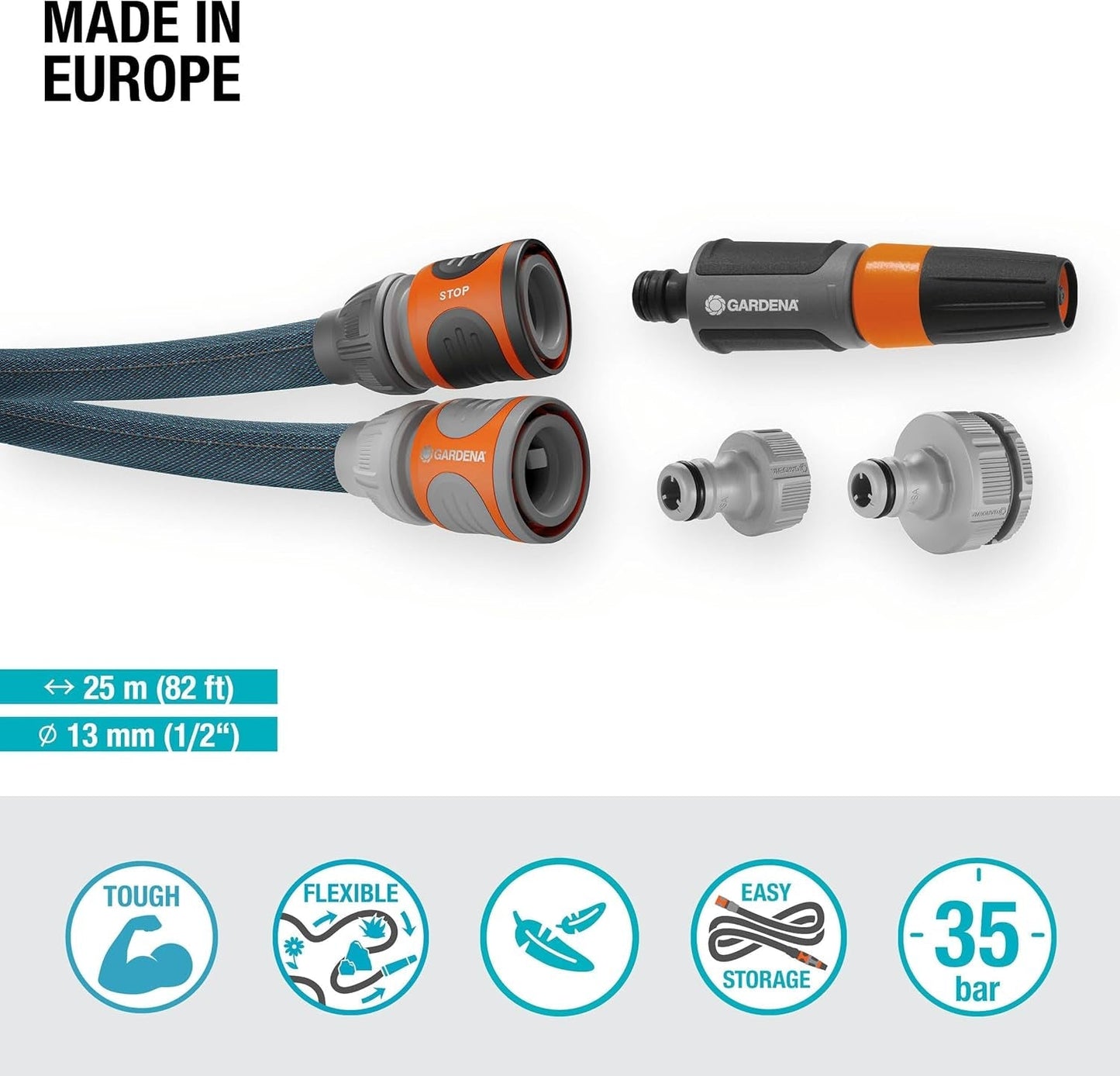 Sada Gardena Liano Xtreme 1/2 palce 25m: Extrémně robustní textilní zahradní hadice s lehkou vnitřní hadicí z PVC odolnou vůči povětrnostním vlivům (18475-20)