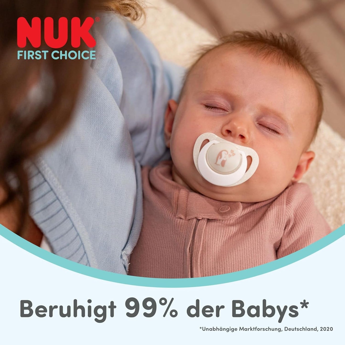Noční dudlík NUK First Choice pro miminka | 6-18 měsíců | Ortodontické dudlíky, které svítí ve tmě | Uklidňuje 99 % miminek** | Králík/ovce | Balení 0-2