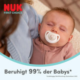 Noční dudlík NUK First Choice pro miminka | 6-18 měsíců | Ortodontické dudlíky, které svítí ve tmě | Uklidňuje 99 % miminek** | Králík/ovce | Balení 0-2
