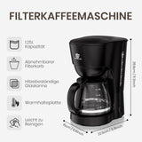 Filtrační kávovar 1,25 l na 10 šálků filtrované kávy, skleněná karafa vhodná do myčky, termoska, systém proti odkapávání, automatické vypínání, 600 W, ochrana proti varu bez vody pro domácnost a kancelář