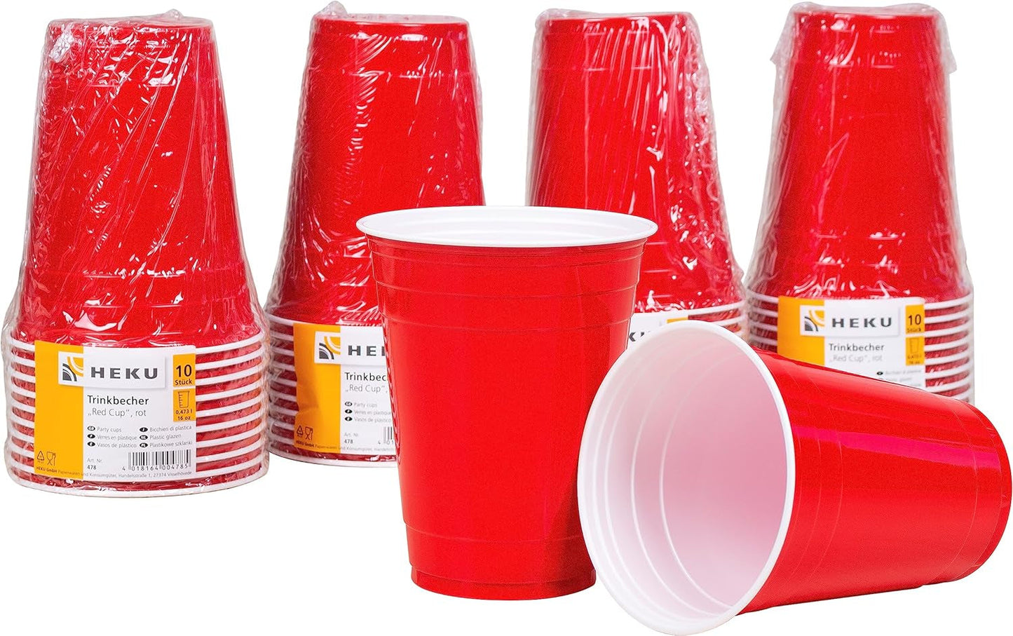 HEKU 191-ks. USA Party Set I Papírové talíře Ø23Cm, červené kelímky, 3vrstvé ubrousky 33X33Cm, sběrač dekorací, řetízek s vlajkou 10M I Ideální pro tématické večírky a státní svátky