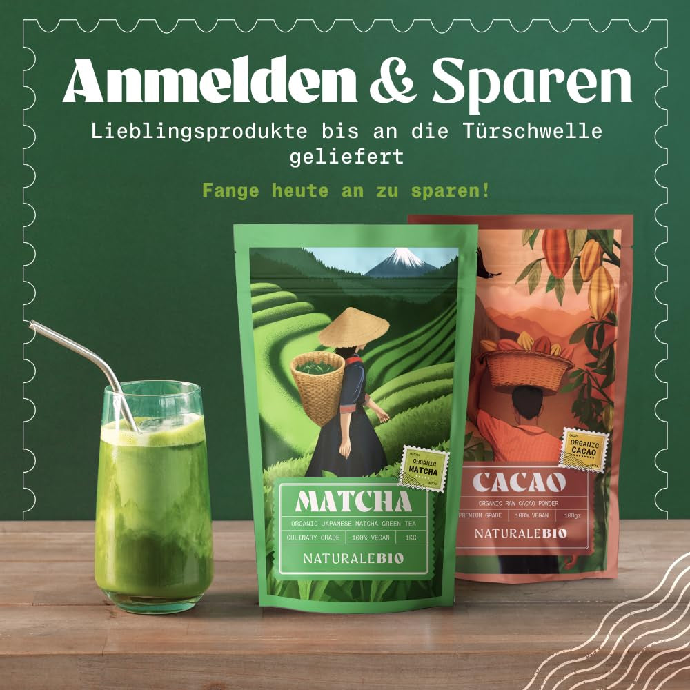 Naturalebio BIO Zelený čaj prášek 100g. Na vaření a pečení. Originální japonská matcha. Zelený čaj z Japonska, veganský, bezlepkový a bez GMO. Přírodní organický produkt.