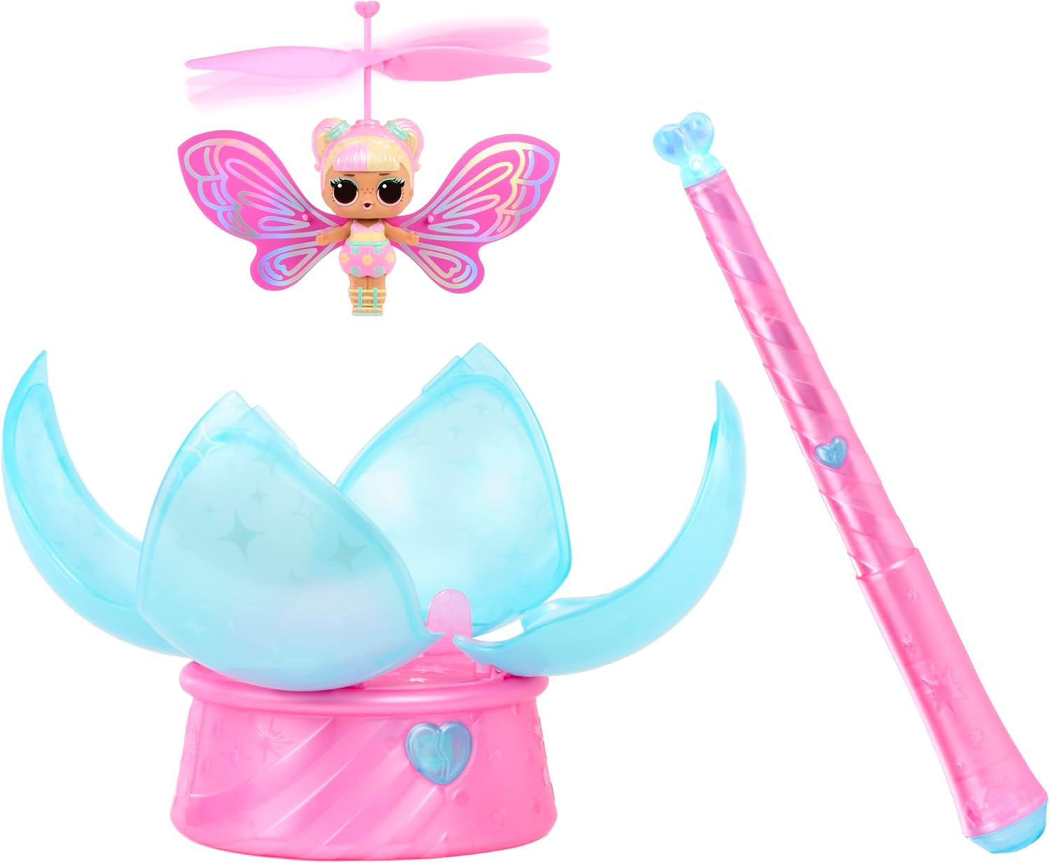 LOL Překvapení! Magic Flyers Fairies Tots – Flower Child – Obsahuje 1 panenku a 1 kouzelnou hůlku v balení ve tvaru květiny, 2 ke sbírání, Rose