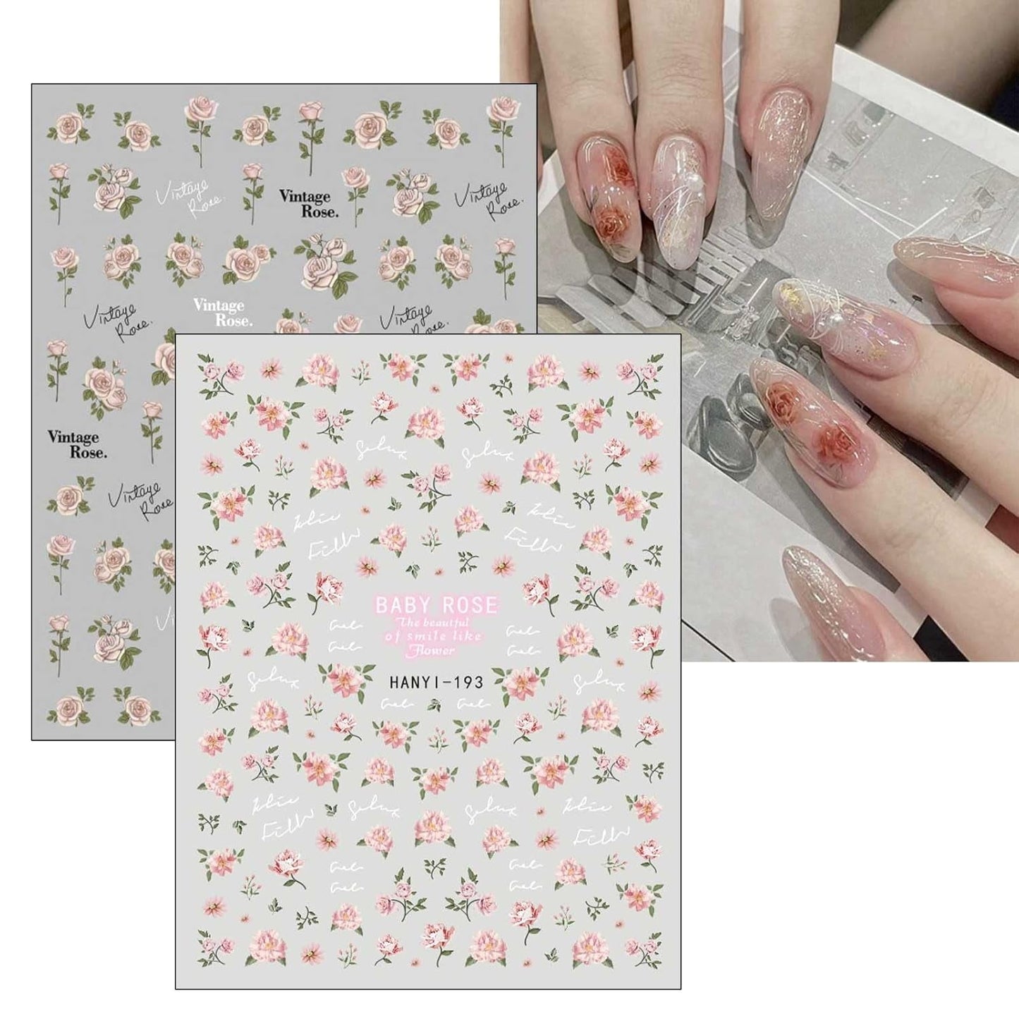 JMEOWIO Nálepka na nehty Frühlings Blume 9 Blatt Nálepka na nehty Selbtklebend Nagelaufkleber Bunte Sommer Blumen Dekoration Nageldesign Zubehör