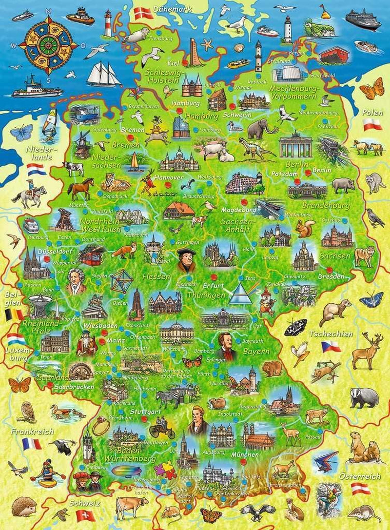 Dětské puzzle Ravensburger - Barevná mapa Německa - 200dílné puzzle pro děti od 8 let Puzzle Naty Shop