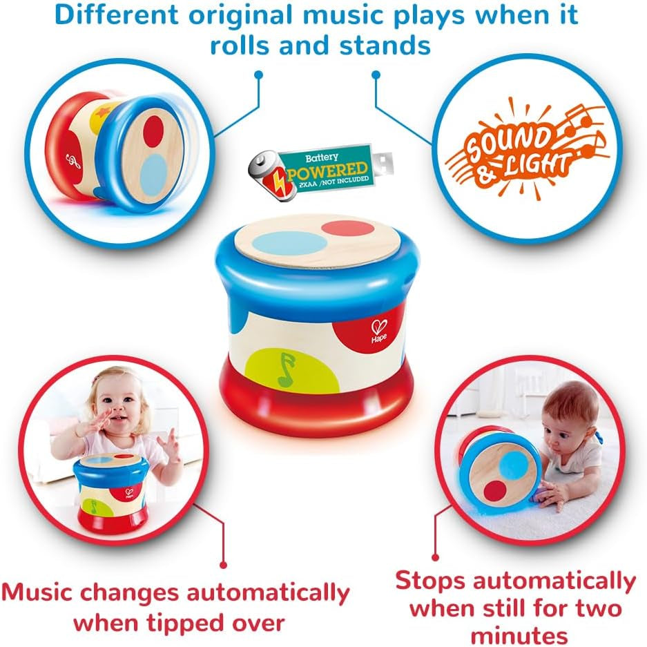 Hape Baby Drum | Pojízdná hudební hračka pro nejmenší, aby se naučila rytmus a různé zvuky, na baterie, od 6 měsíců Baby Toys Naty Shop