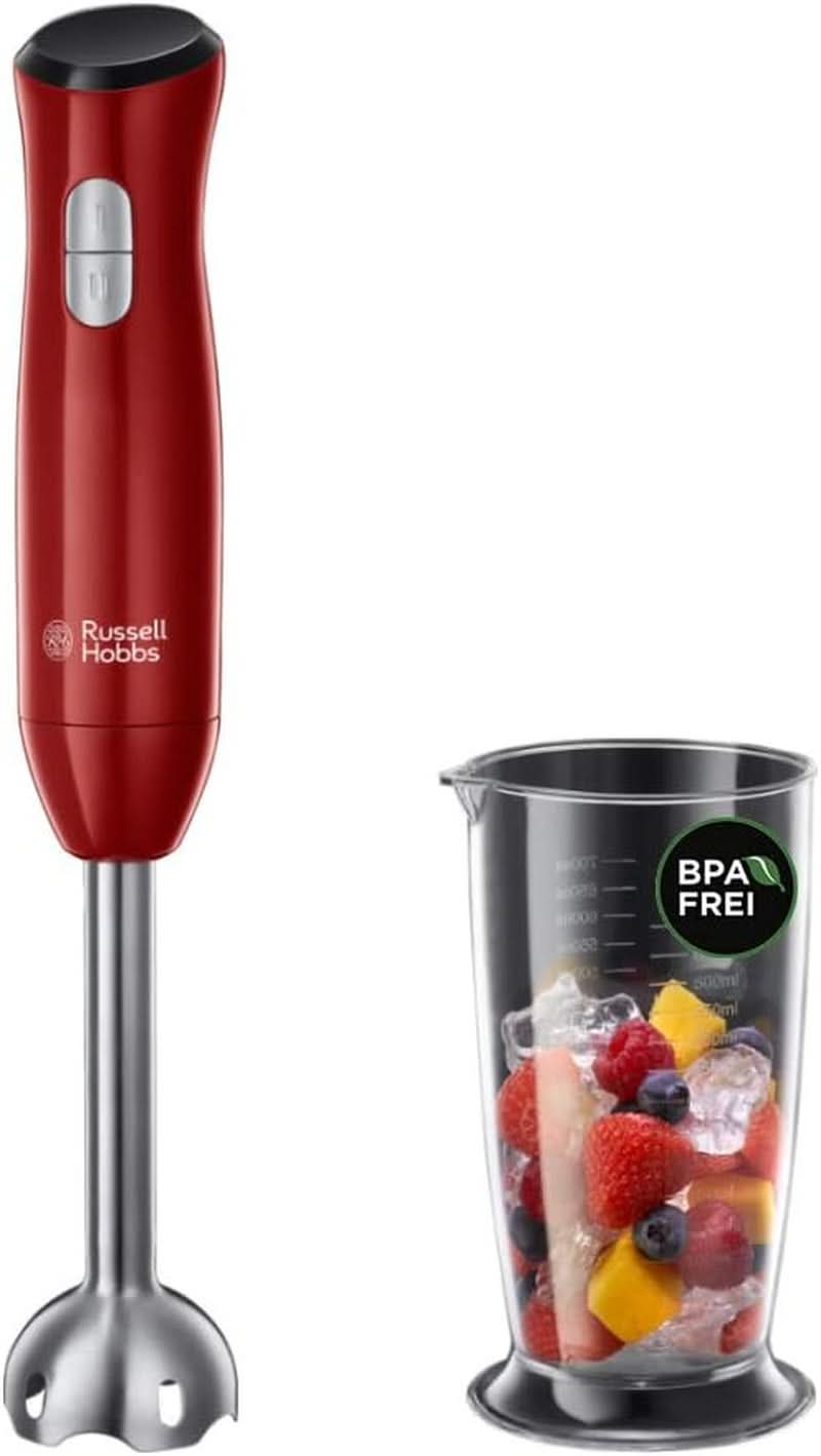 Russel Hobbs Ruční mixér [Handrührgerät] Desire Rot (5 Geschwindigkeitsstufen+Turbofunktion, 2 Spülmaschinengeeignete Rührbesen & Knethaken, Auswurftaste, Aufrechte Parkposition) Handrührer 24670-56 Shoptar Desmixer
