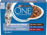 PURINA ONE | BIFENSIS | Krmivo pro sterilizované dospělé kočky | Podporuje kočičí vitalitu, kosti, svaly a klouby | V omáčce | Kapsičky s kachnou, sardinky, hovězí maso, čerstvost | 1 kus (8 x 85 g)