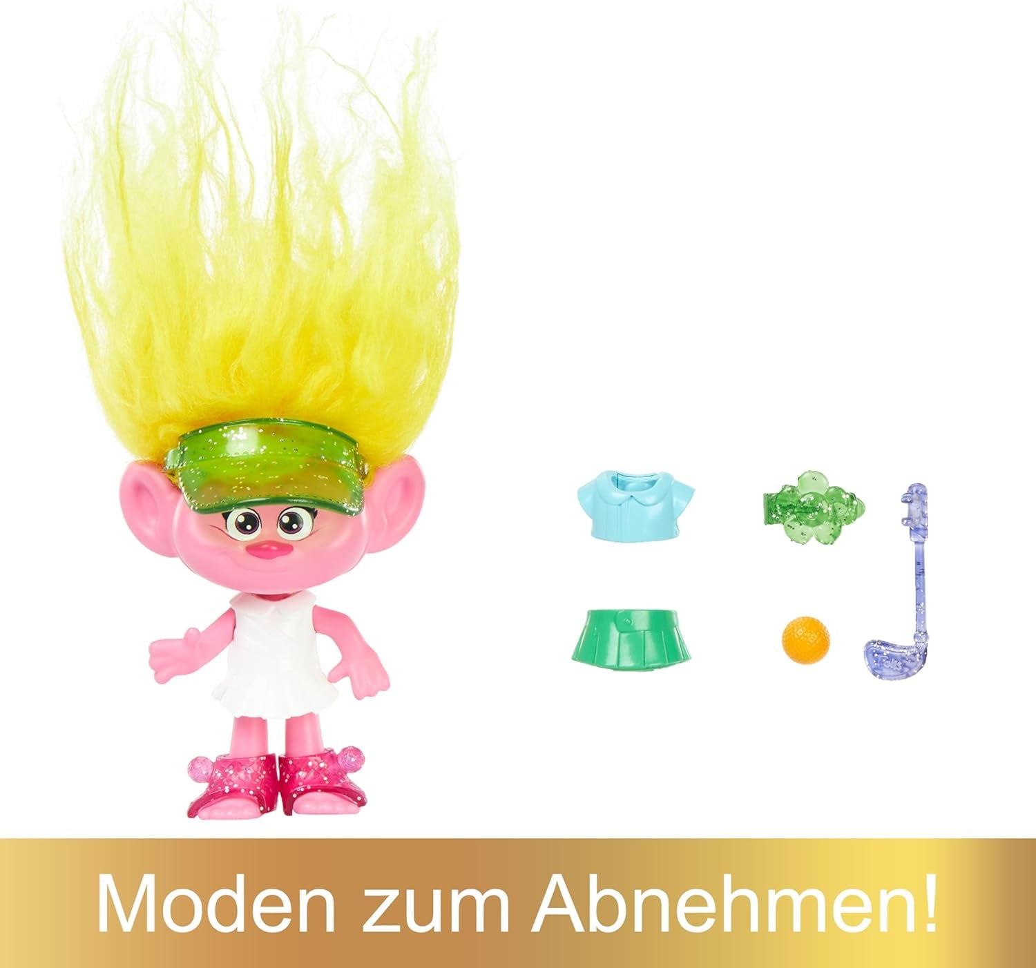Mattel DREAMWORKS Trolls United We Stand - Panenka Viva s chlupatými překvapeními se zářivě žlutými plyšovými vlásky a 3 doplňky pro překvapení, pro děti od 3 let, HNF11