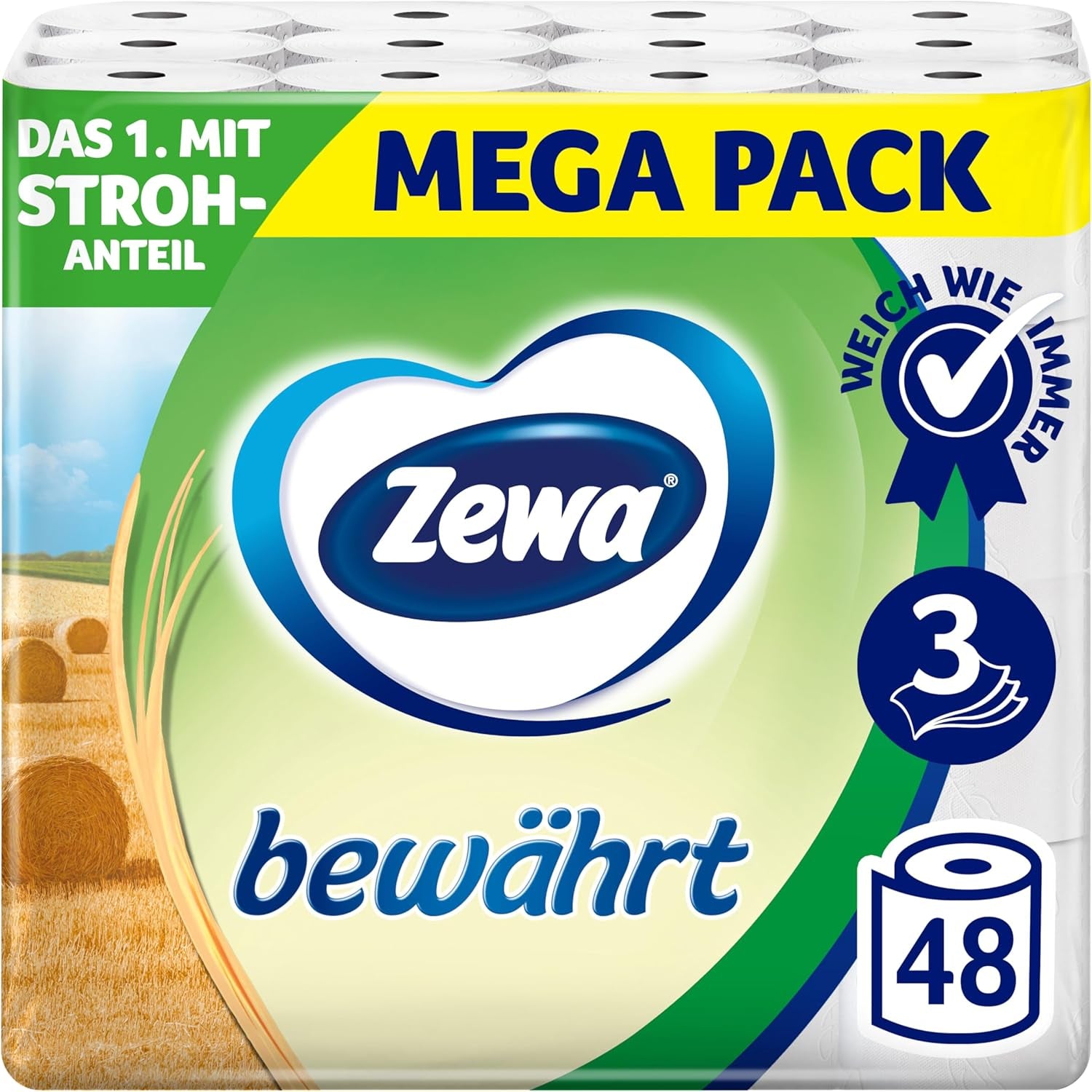 Zewa Proven - 48 rolí - První toaletní papír s obsahem slámy - 3 vrstvy