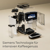 Automatický kávovar Siemens EQ900, velký barevný TFT displej, 2 zásobníky na zrnka, 36 teplých a studených nápojů, studená káva, super tichý, funkce dvou šálků, ovládání aplikací, nerezová ocel, TQ907D03