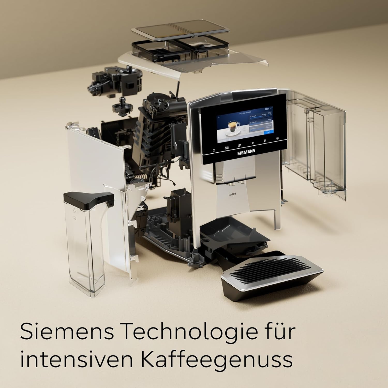 Automatický kávovar Siemens EQ900, velký barevný TFT displej, 2 zásobníky na zrnka, 36 teplých a studených nápojů, studená káva, super tichý, funkce dvou šálků, ovládání aplikací, nerezová ocel, TQ907D03