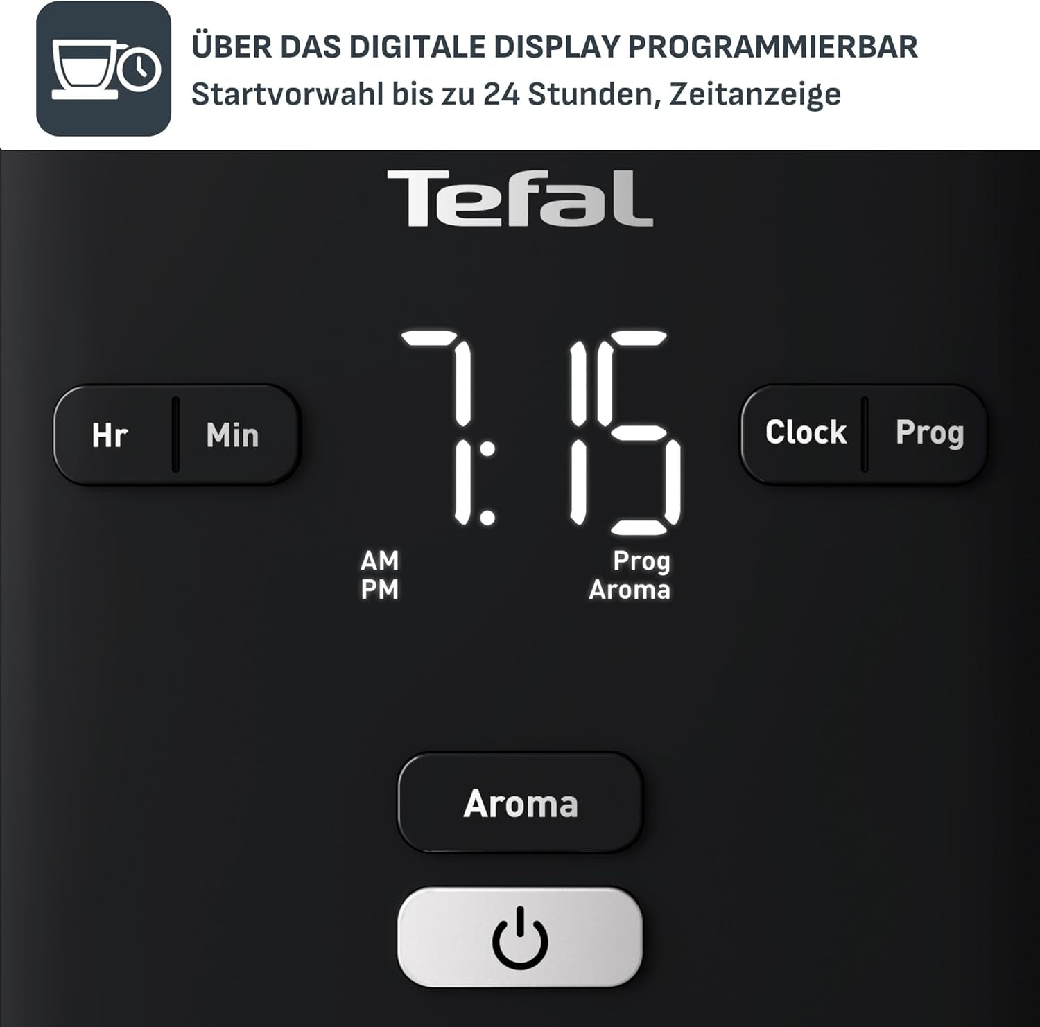 Espresso Tefal Smart'n Light s časovačem, Espresso s programovatelným filtrem 1,25 l, funkce aroma pro intenzivní aroma, funkce udržování teploty, proti odkapávání a snadné čištění, černá
