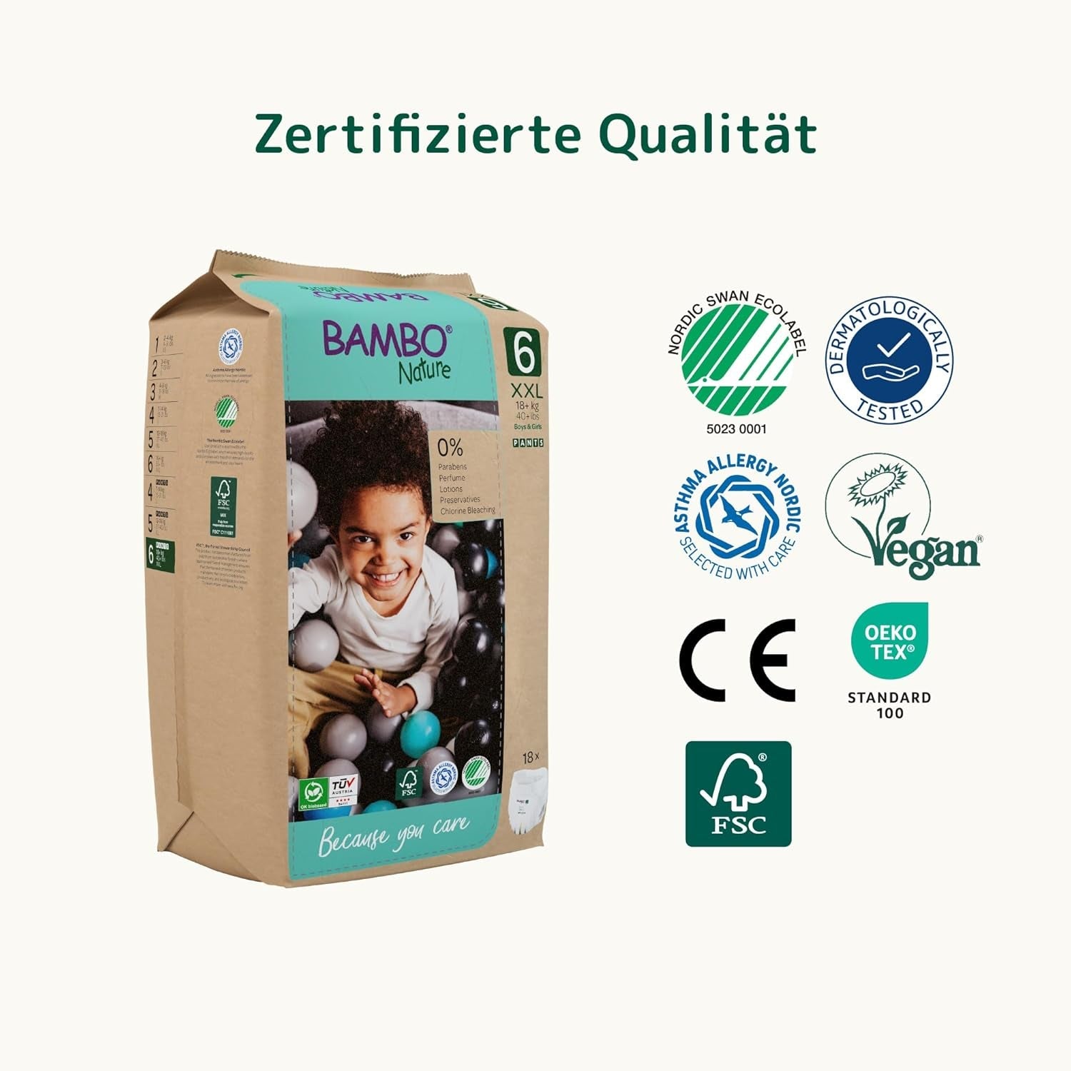 Dětské plenky Bambo Nature, velikost 6 (15+ kg) - měsíční balení 90 | Kojenecké plenky se zlepšenou ochranou proti protečení | Maximální pohodlí a volnost pro aktivní děti | Dermatologicky testované plenky