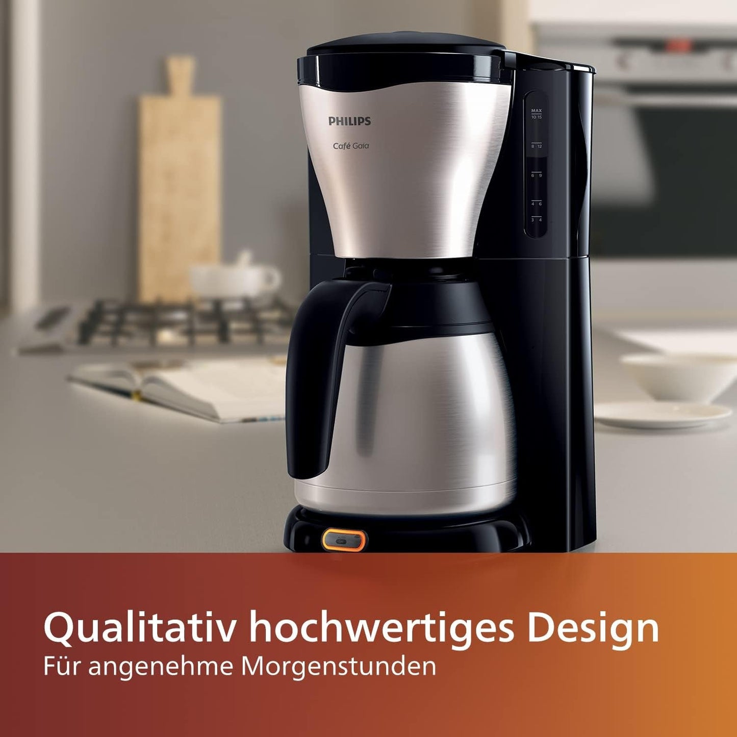 Espresso kávovar PHILIPS Café Gaia s filtrem – nerezová termoska, systém proti odkapávání, intenzivní aroma, automatické vypnutí, 1300 ml, černá (HD7546/20)