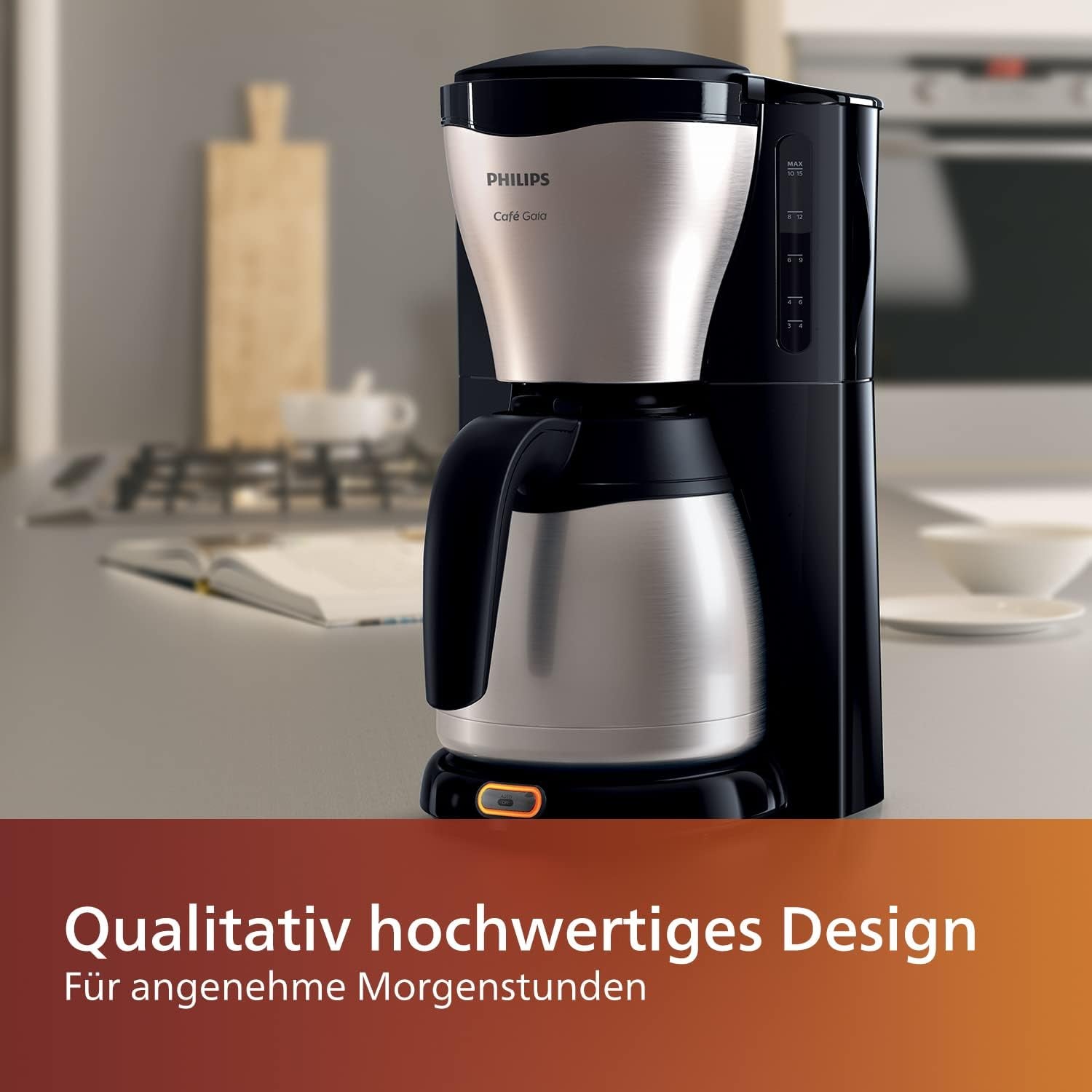 Espresso kávovar PHILIPS Café Gaia s filtrem – nerezová termoska, systém proti odkapávání, intenzivní aroma, automatické vypnutí, 1300 ml, černá (HD7546/20)