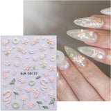 JMEOWIO 3D Nálepka na nehty Blumen Nálepka na nehty Selbstklebend Nagelaufkleber 5D Stereoskopické jarní letní dekorace Nageldesign Zubehör 4 Blatt