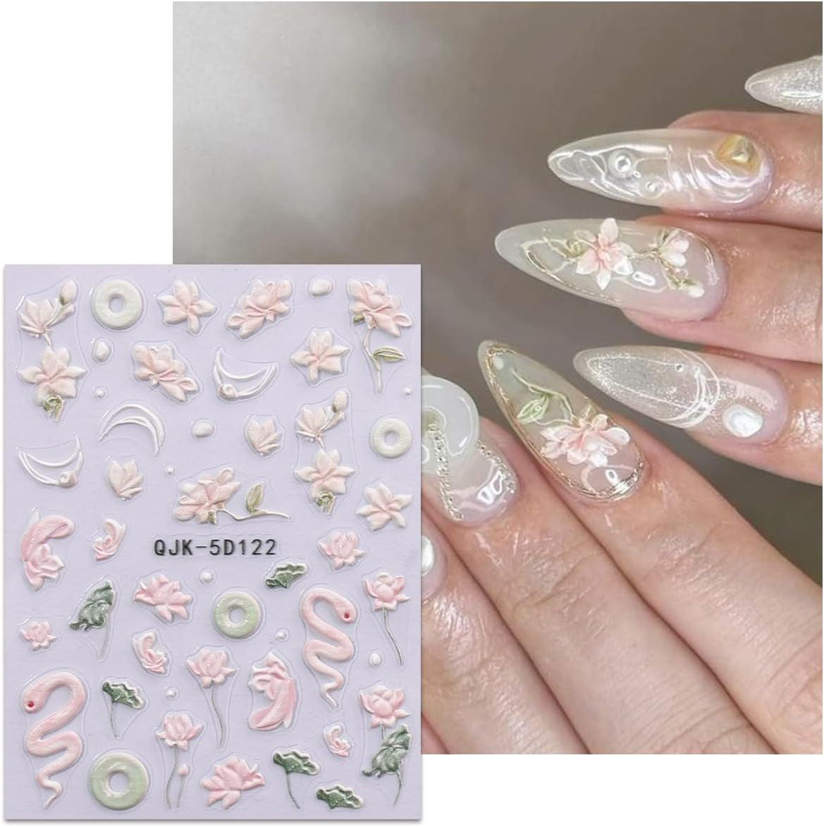 JMEOWIO 3D Nálepka na nehty Blumen Nálepka na nehty Selbstklebend Nagelaufkleber 5D Stereoskopické jarní letní dekorace Nageldesign Zubehör 4 Blatt