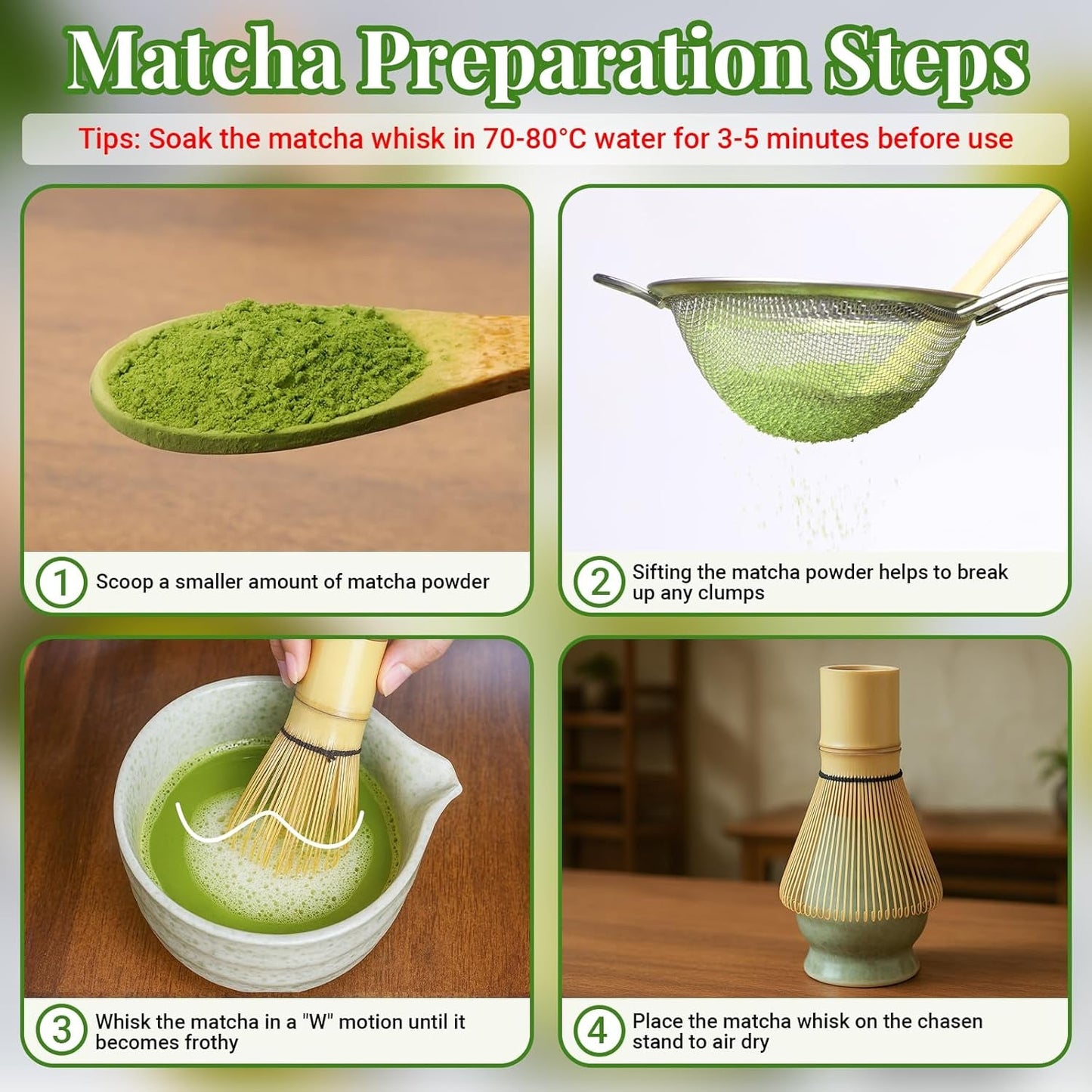 Alyvisun Matcha Set, 5dílný Matcha čajový set s Matcha konvičkou a Matcha stojánkem, Čajová lžička, Čajová lžička, Matcha čajový set pro milovníky Matcha, Ideální pro začátečníky a nadšence