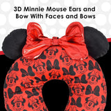 Plný koncept One Disney Minnie Mouse cestovní polštář na krk s 3D ušima a pružinou do letadla, auta a kanceláře, pohodlné a prodyšné, červené / černé cestovní polštáře Naty Shop