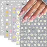 8 Stück Hibiskus Nagel Sticker, 3D Selbstklebende Blumen Nagelaufkleber, Weiß Rosa Gelb Magenta Summer Neonail Sticker, Nail Art Zubehör Nagel Deko Für Frauen