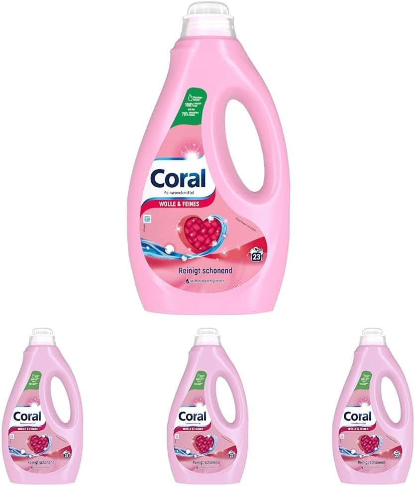 Coral jemný tekutý prací prostředek na vlnu a jemné prádlo, 23 praní, 1,15 litru Prací prostředky Naty Shop Set 4 x 1,15 litru
