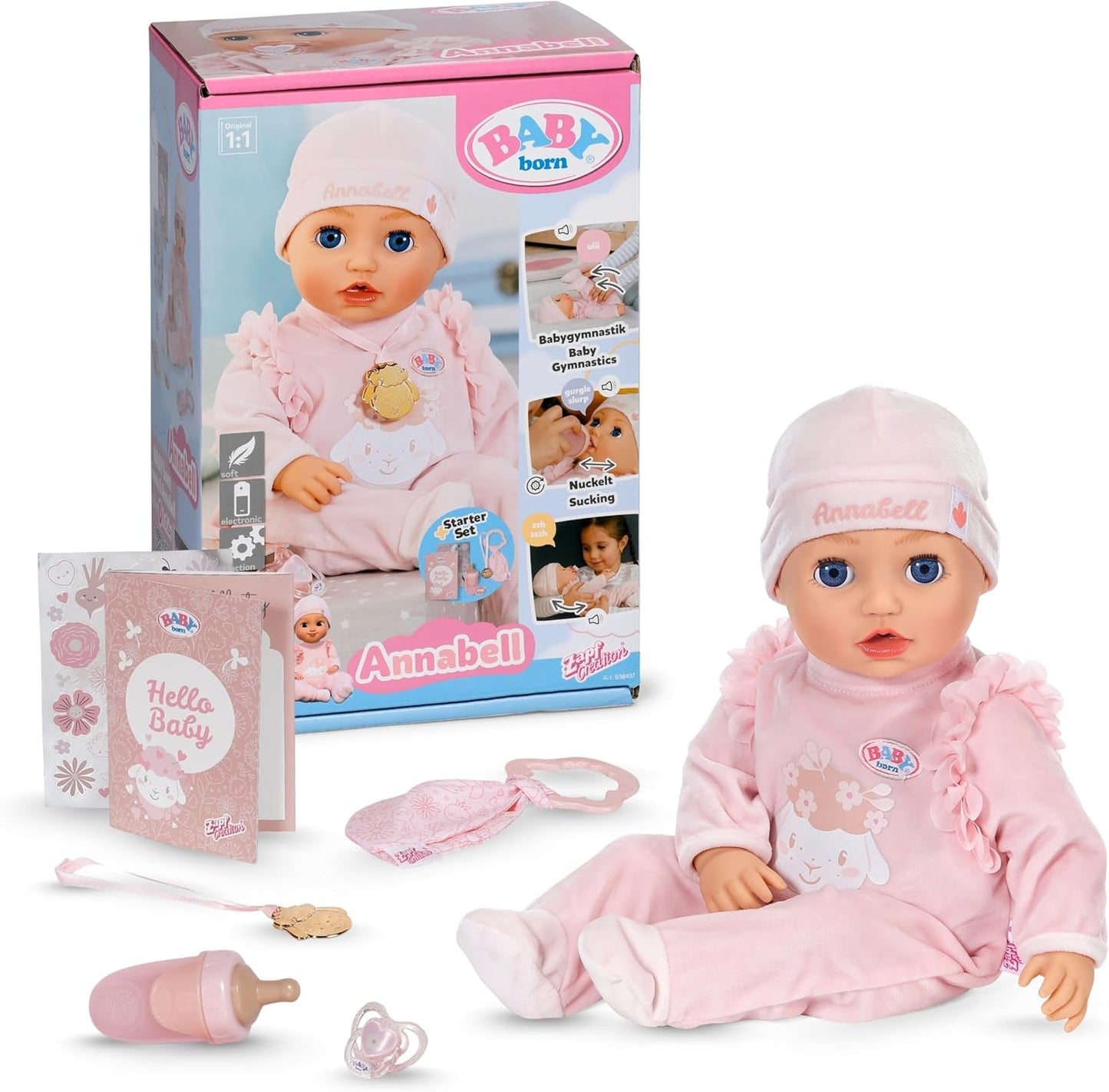 BABY Born Annabell 43 cm - Měkká panenka se 7 elektronickými funkcemi a zvukem - Vhodné pro děti od 3 let - Panenka obsahuje příslušenství - Vyžaduje baterie