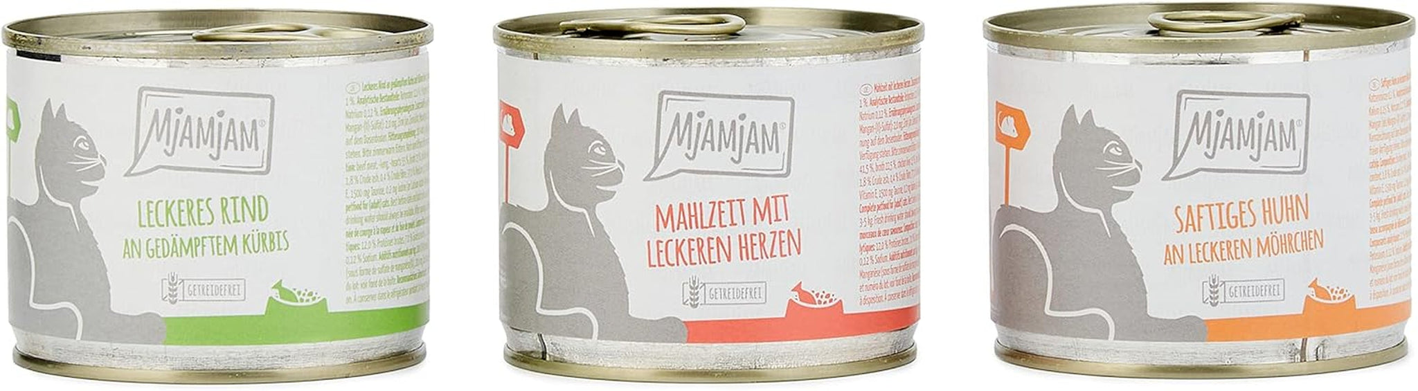 MjAMjAM - prémiové mokré krmivo pro kočky - Smíšené balení I - kuře, hovězí maso, srdíčka 6 balení (6 x 200 g), bez obilovin s extra masem