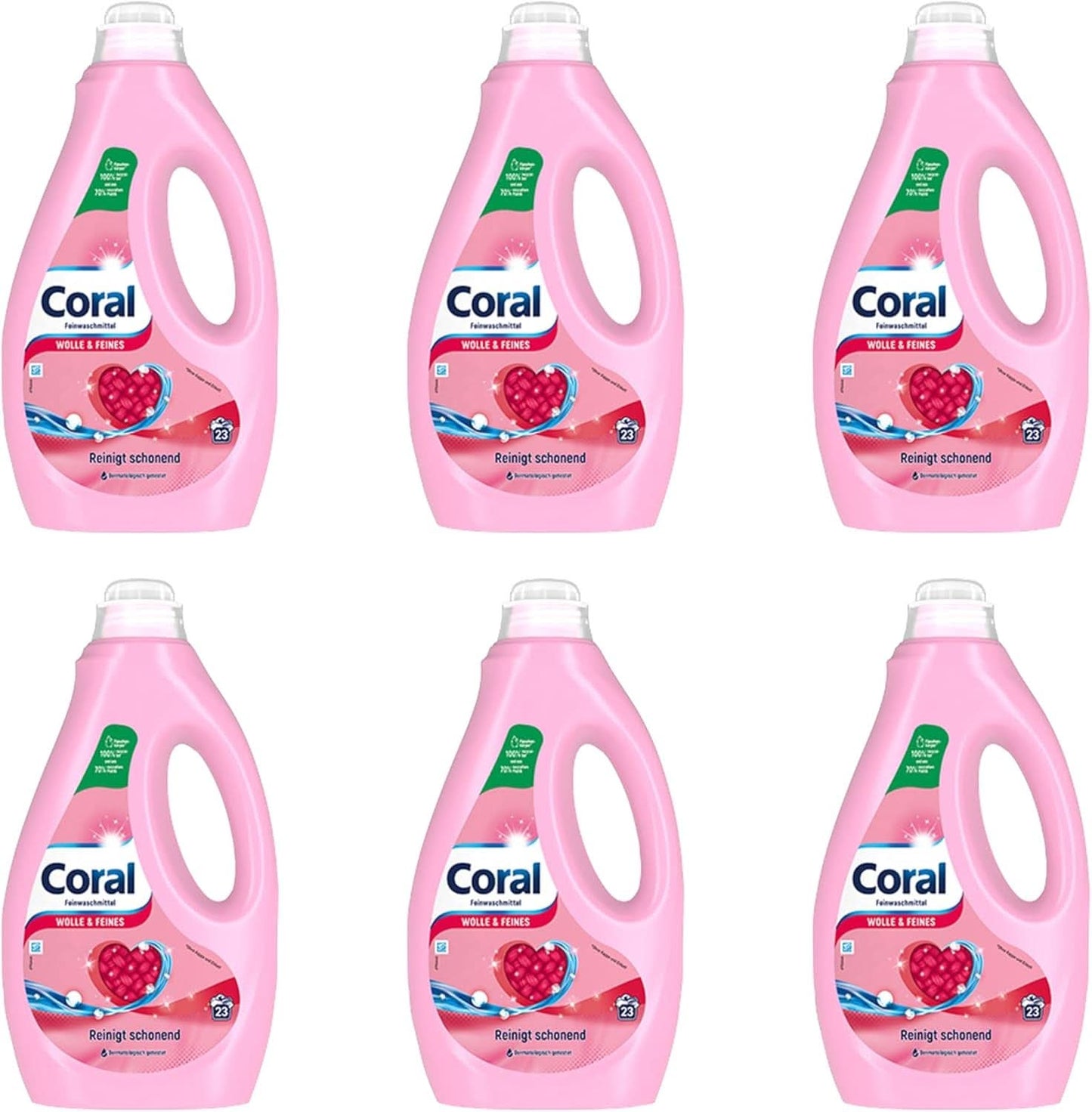 Coral jemný tekutý prací prostředek na vlnu a jemné prádlo, 23 praní, 1,15 litru Prací prostředky Naty Shop Set 6 x 1,15 litru