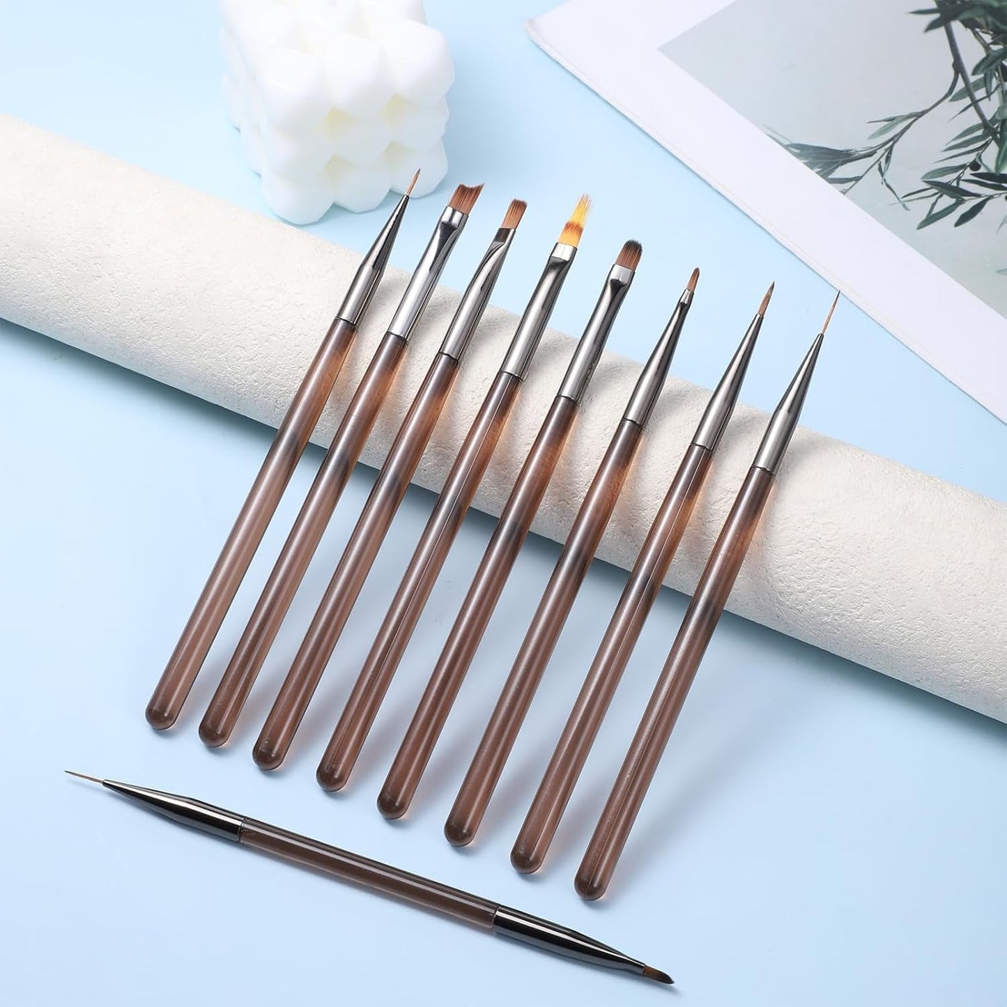 10 Stück Nailart Pinsel Set, štětce Braun Nail Art Pinsel Nageldesign Pinselfür Gelnägelfür Heimwerker Maniküre Salon Zuhause Set pinsel