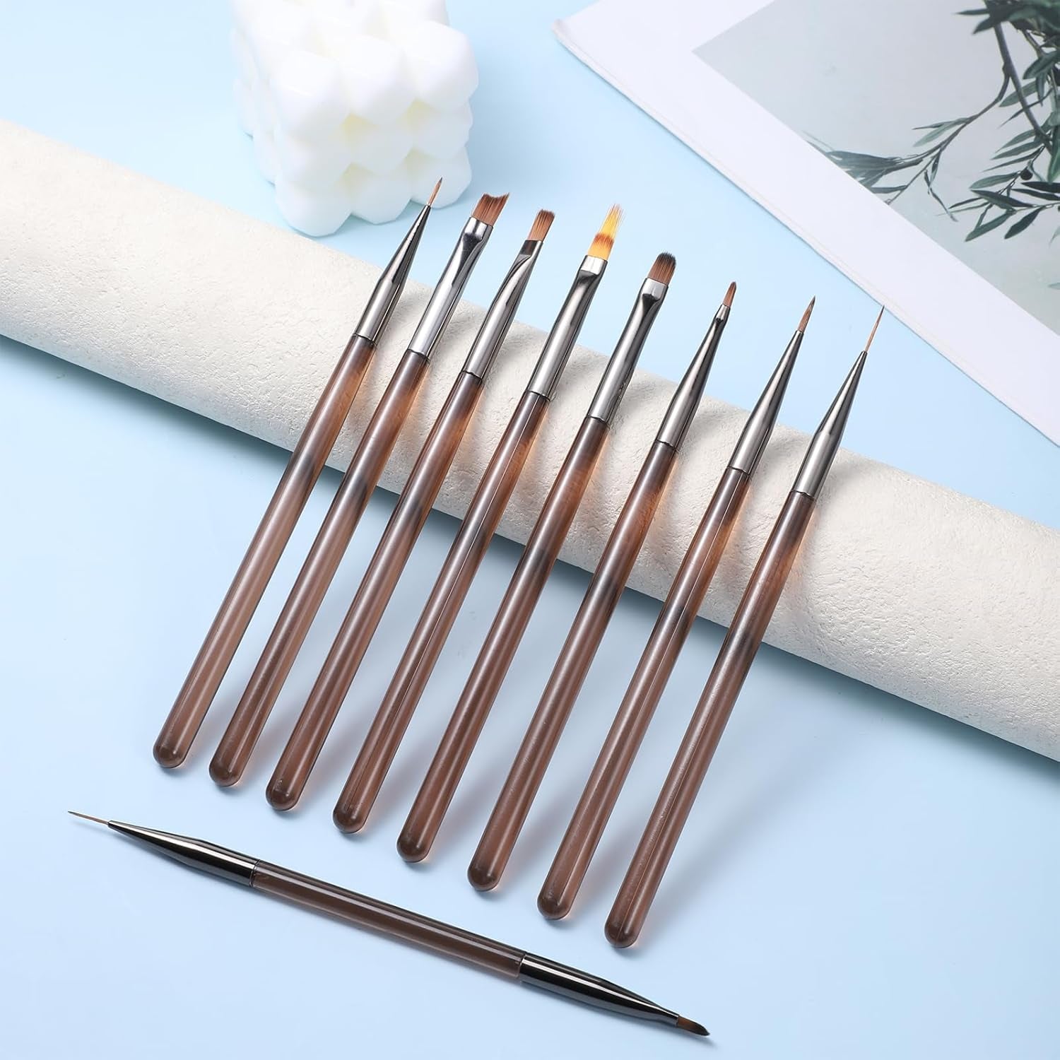 10 Stück Nailart Pinsel Set, štětce Braun Nail Art Pinsel Nageldesign Pinselfür Gelnägelfür Heimwerker Maniküre Salon Zuhause Set pinsel