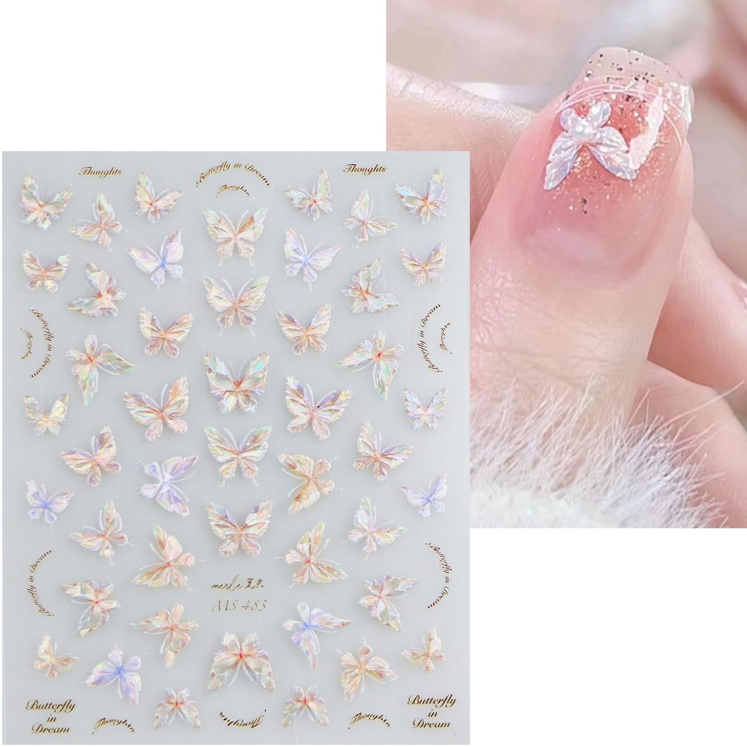 JMEOWIO 3D Nálepka na nehty Schmetterling Nálepka na nehty Selbstklebend Nagelaufkleber 5D Stereoskopická dekorace Nageldesign Zubehör 1 Blatt