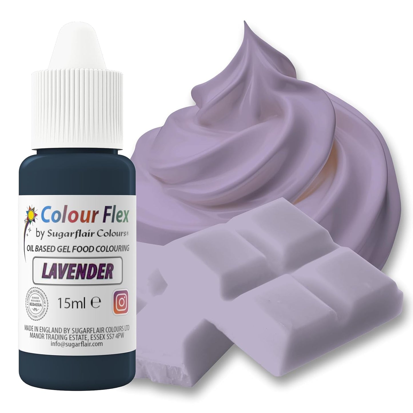 Sugarflair Colourflex Oil Based Food Coloring Levandule, vysoce koncentrované tekuté potravinářské barvivo pro máslový krém, čokoládu, těsto, fondán, polevu a další - 15 ml