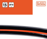 Zahradní hadice BLACK+DECKER 15 metrů - Ø19MM - Odolné PVC - Zalévání zahrady, mytí auta, napouštění bazénu - Kompatibilní s jakoukoli standardní baterií - Černá/Oranžová