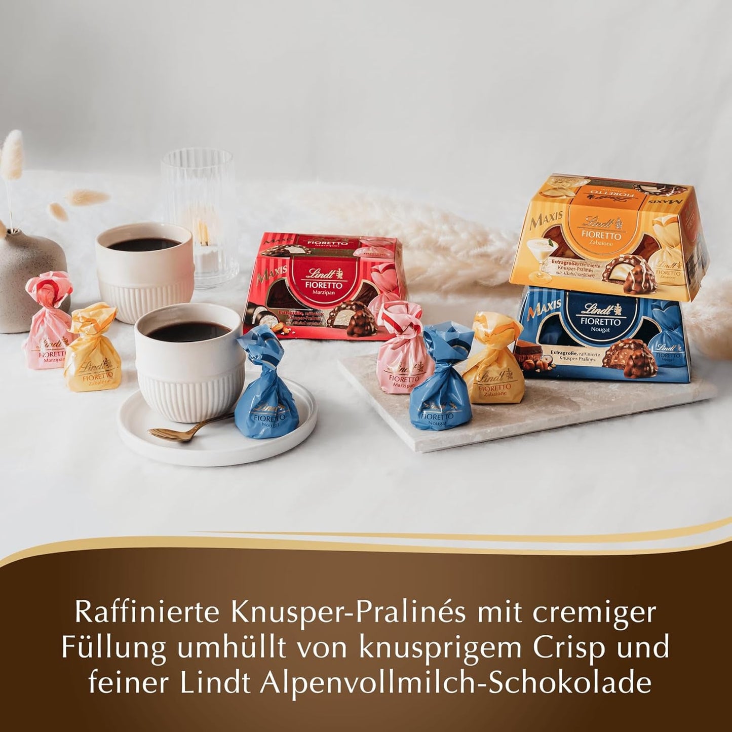 Lindt Čokoláda | Dárková sada FIORETTO Zabaione | 138 g | 6 pralinek z mléčné čokolády s lanýžovou náplní Zabaione a křupavou polevou, obsahující alkohol | Čokoládový dárek