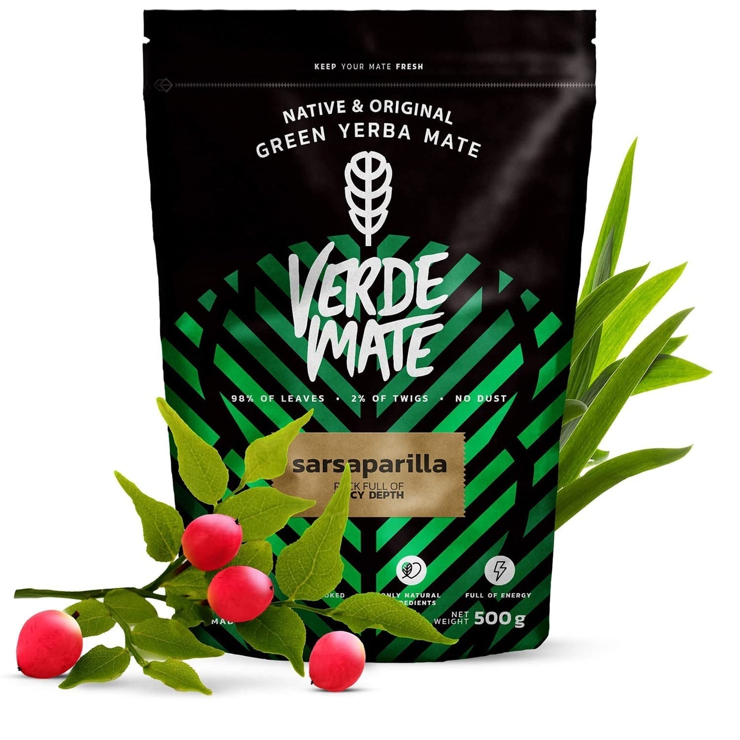 Bylinný čajový set Yerba maté | Yerba maté s bylinkami | Green Mate Green Energy Guarana, Guayusa Jazmin, Sarsaparilla | Brazilské zelené Yerba Mate | 3X500G