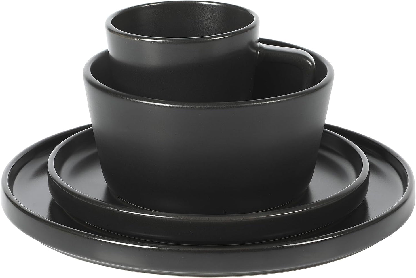 Sada Bowery Dinnerware, 32 dílná, matná černá, kamenina, talíře, misky a hrnky, slouží 8