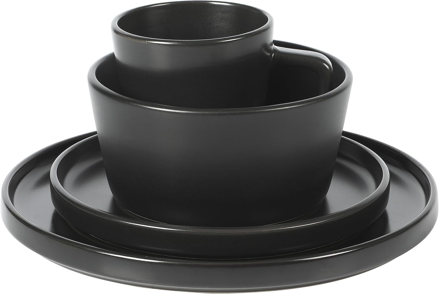 Sada Bowery Dinnerware, 32 dílná, matná černá, kamenina, talíře, misky a hrnky, slouží 8