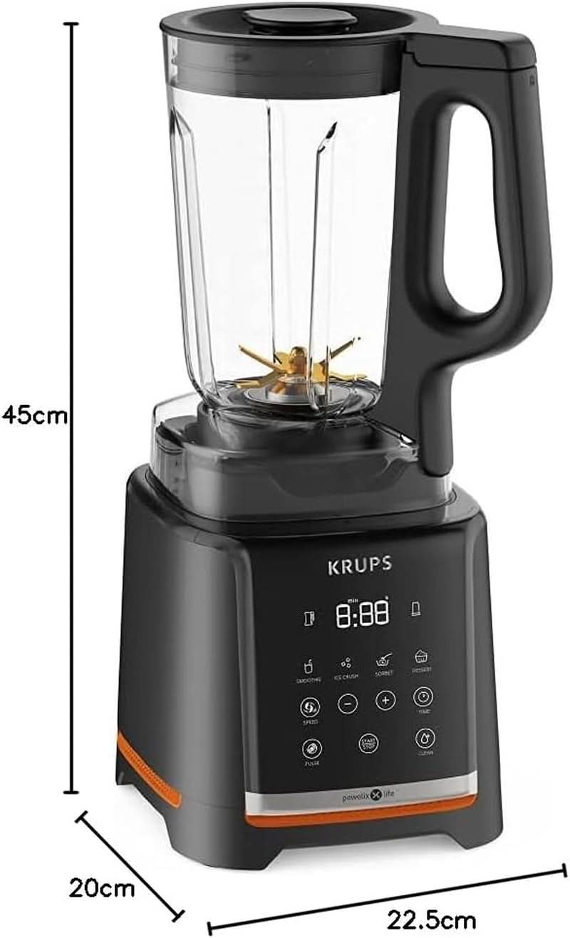 Krups Highspeed - Standmixer Infinymix KB9158 | 1600 W | 5 automatických programů + manuální nastavení | Tritanbehälter | Vč. Rezeptheft | Smoothies, koktejly, ledová tříšť | Schwarz Kitchen Naty Shop