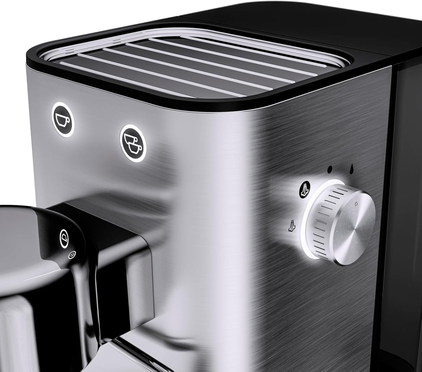 Kávovar WMF Lumero, portafiltr, 1400 wattů, portafilter, 3 vložky, pro 1-2 šálky na espresso, včetně kapslí, 15 bar, držák šálků, napěňovač mléka, matná nerezová ocel