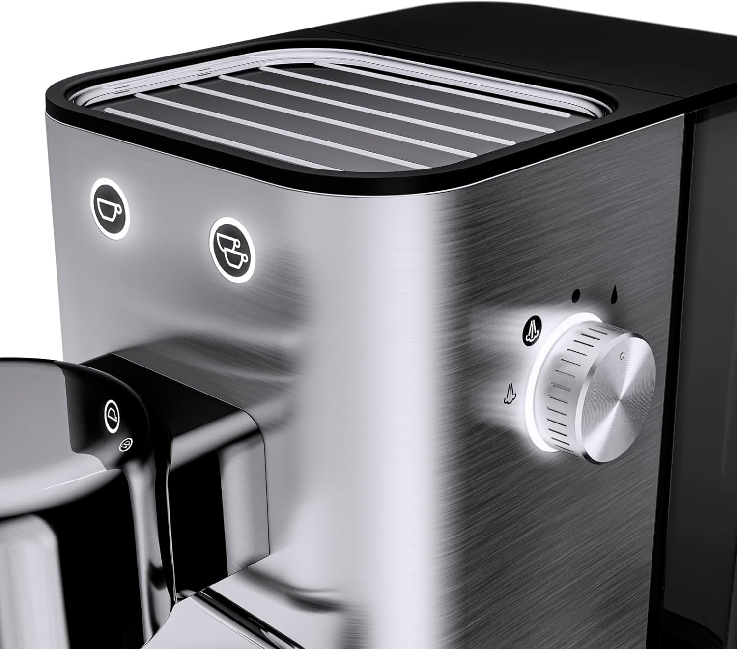 Kávovar WMF Lumero, portafiltr, 1400 wattů, portafilter, 3 vložky, pro 1-2 šálky na espresso, včetně kapslí, 15 bar, držák šálků, napěňovač mléka, matná nerezová ocel