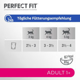 Perfect Fit Adult 1+ výběr mokrého krmiva s lososem, hlubinnými rybami, hovězím a kuřecím masem, 48 sáčků, 12x85g (balení po 4 ks) - Prémiové vlhké krmivo pro dospělé kočky od 1 roku věku