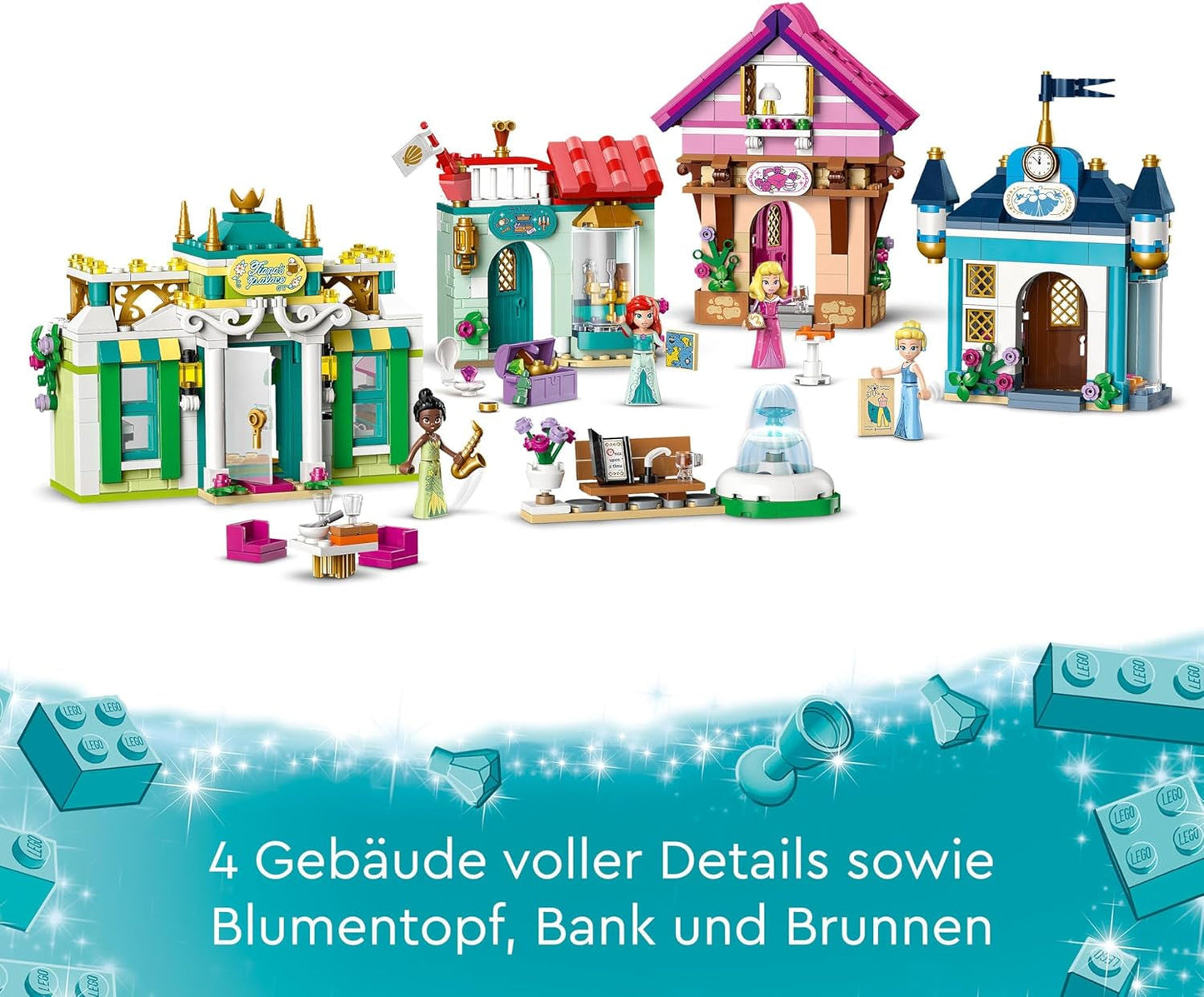 LEGO Disney Princess: Disney Princess Adventure Market, domeček se 4 panenkami včetně Popelky a Ariel, Herní sada s mapou pokladu, dárek pro dívky a chlapce od 6 let 43246 Stavebnice Besuche den LEGO-Store