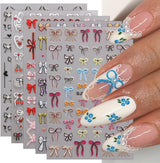 JMEOWIO Nálepka na nehty Bunte Herz Schleife 6 Blatt Nálepka na nehty Selbtklebend Nagelaufkleber Dekoration Nageldesign Zubehör