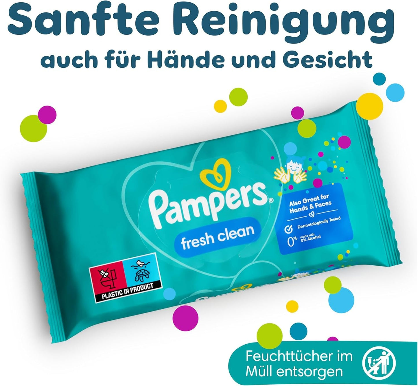 Vlhčené ubrousky Pampers Fresh Clean, 12 balení po 52 ubrouscích, celkem 624 ubrousků, lehká vůně, vhodné i na ruce a obličej