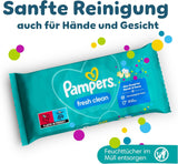 Vlhčené ubrousky Pampers Fresh Clean, 12 balení po 52 ubrouscích, celkem 624 ubrousků, lehká vůně, vhodné i na ruce a obličej