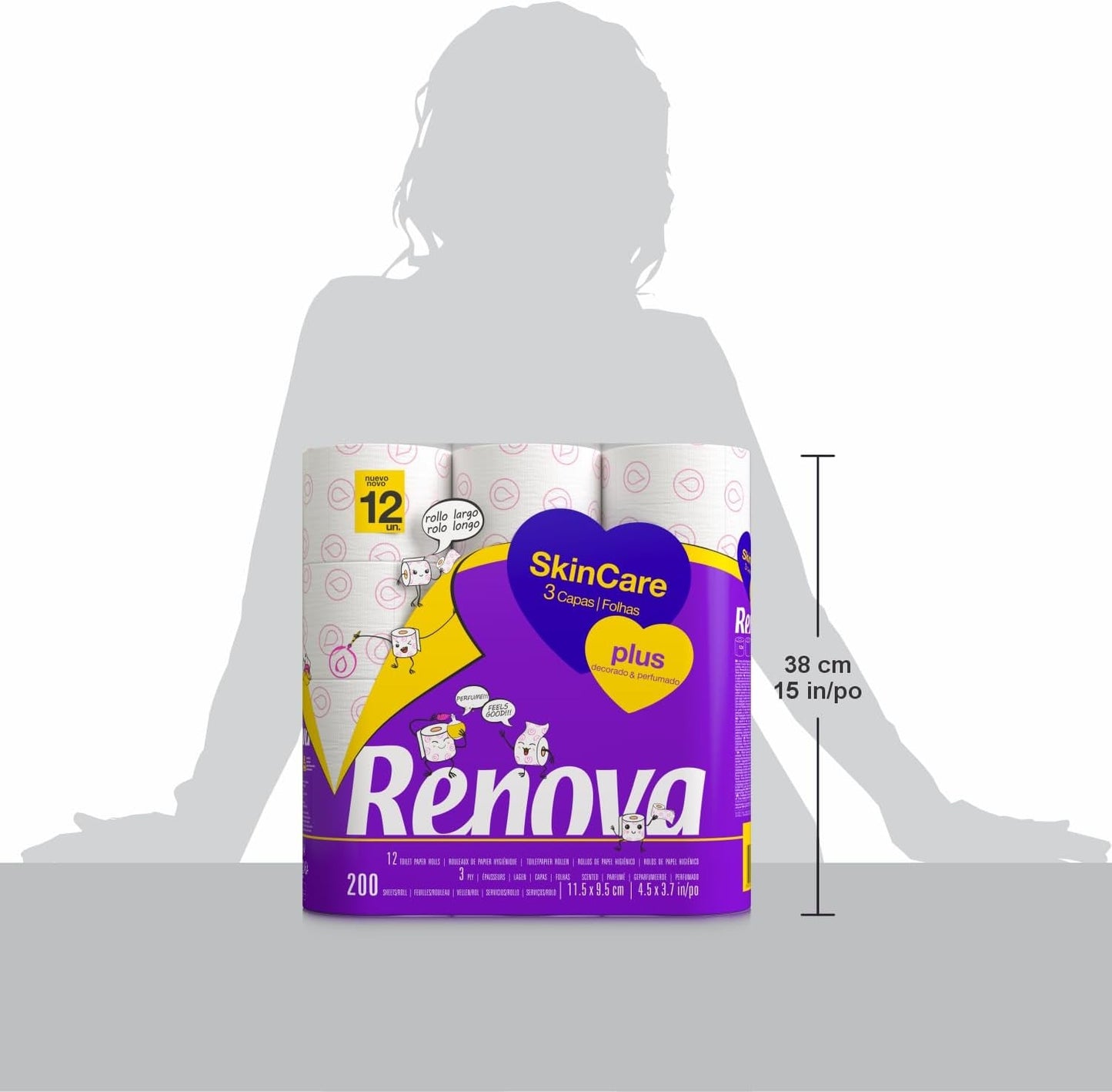 Renova - Toaletní papír Skin Care Plus, zdobený, vonící - 12 rolí (toaletní papír)