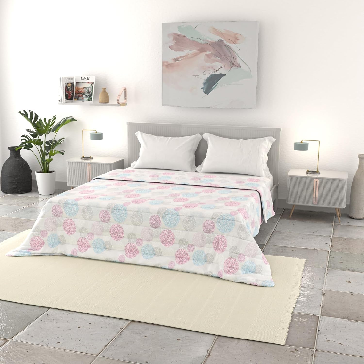 Italské povlečení základní letní přikrývka, potištěné mikrovlákno, 250X240Cm, kruh Přehozy a přikrývky Naty Shop Molecule 250X240Cm