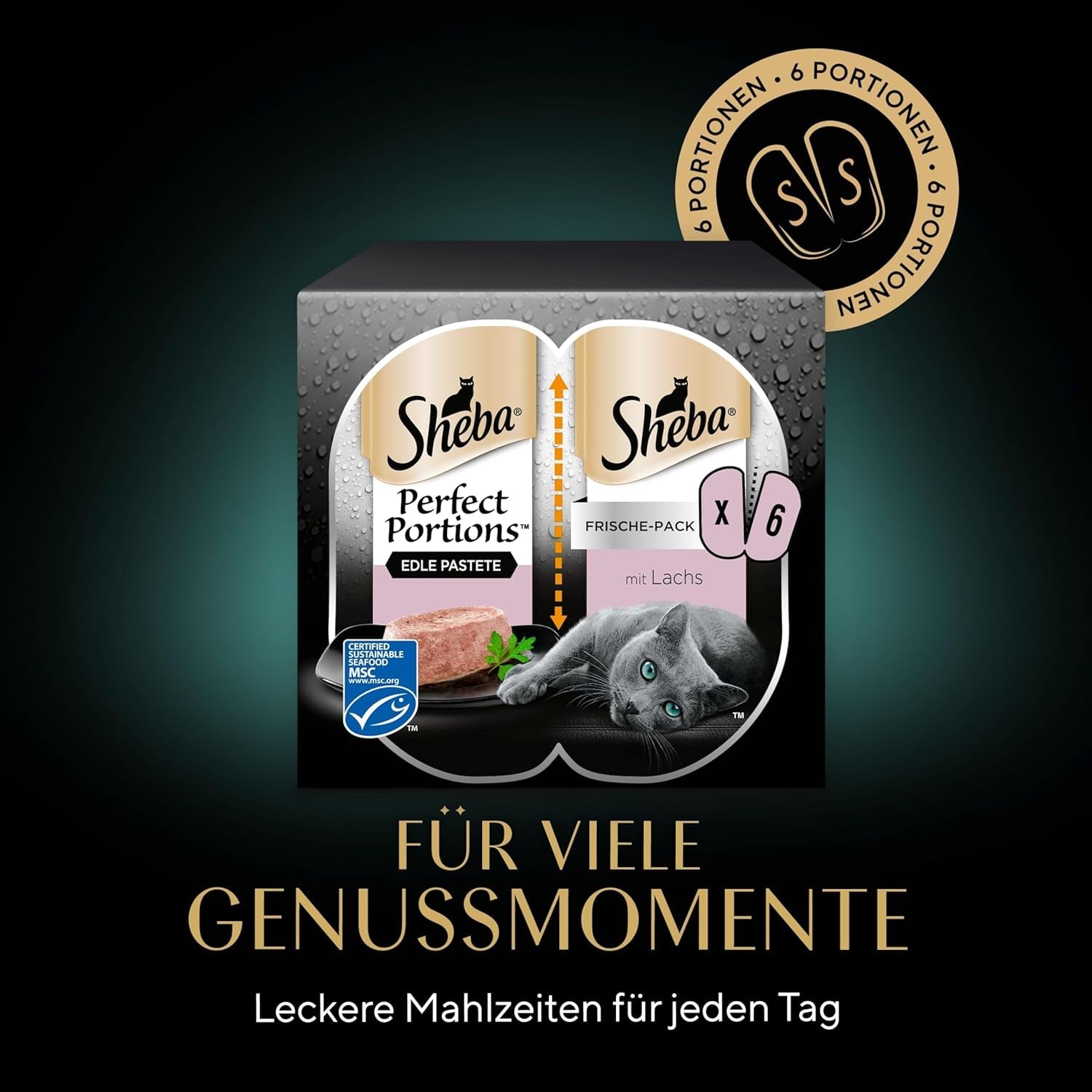 Paštika SHEBA Perfect PORTIONS pro kočky s lososem, certifikace MSC, 8 x 3 x (2 x 37,5 g) = 225 g (balení bude aktualizováno)